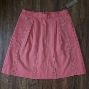 NWT J.Crew A Line Coral Pink Skirt Size 00 Embroidered Lace 100% Cotton